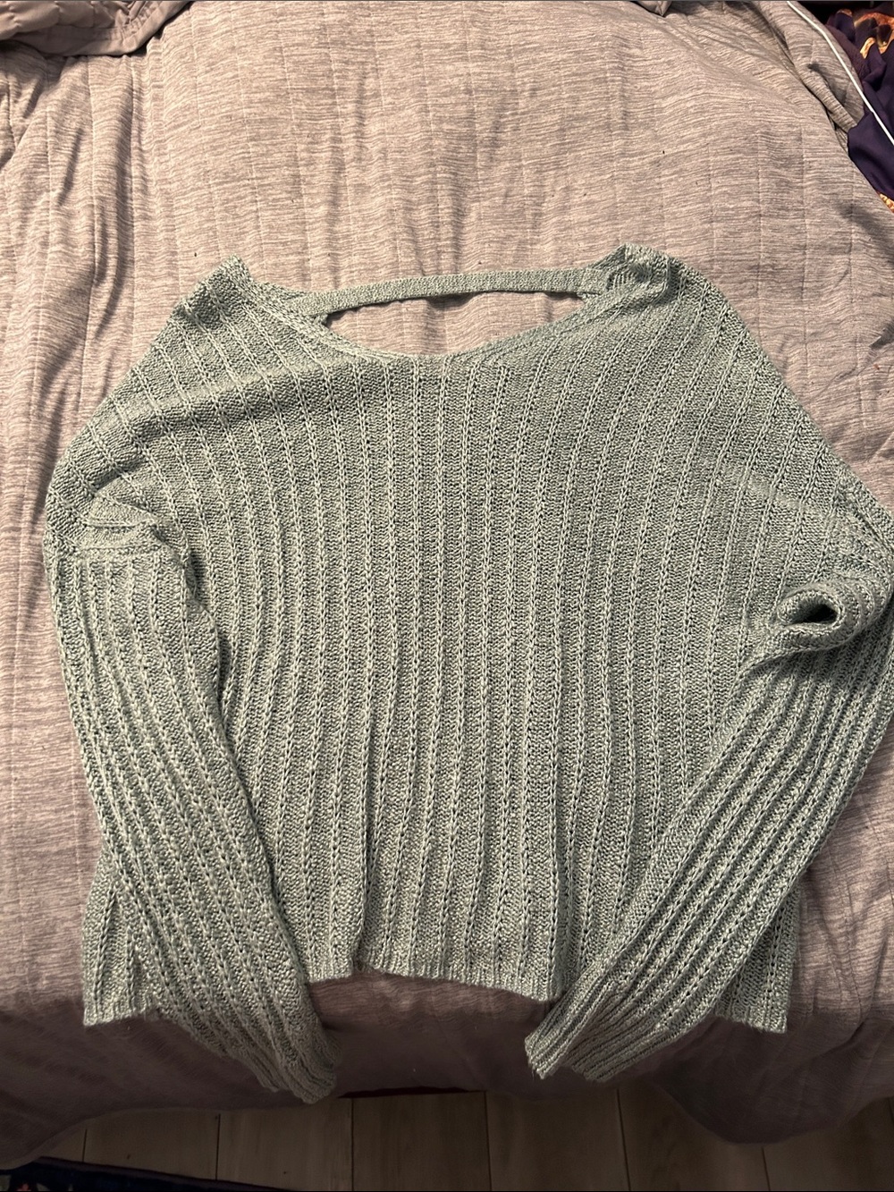 SO Off-the-Shoulder Ribbed Mint Sweater